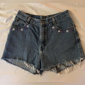 Gitano Blue Jean Shorts with Floral Embroidery